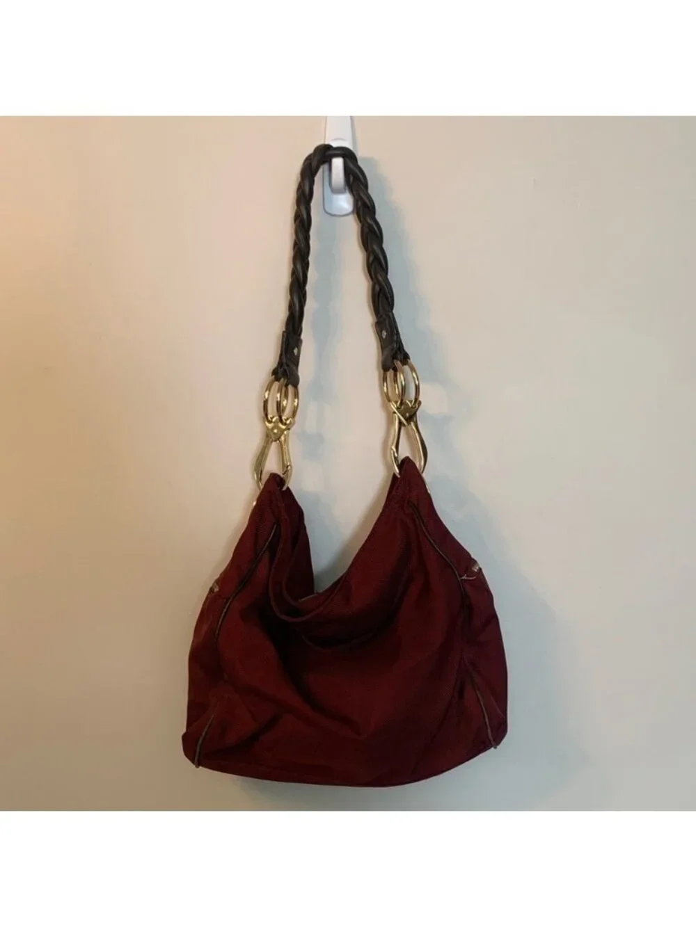 JPK Paris 75 Elegant Red Hobo Bag with Gold Details